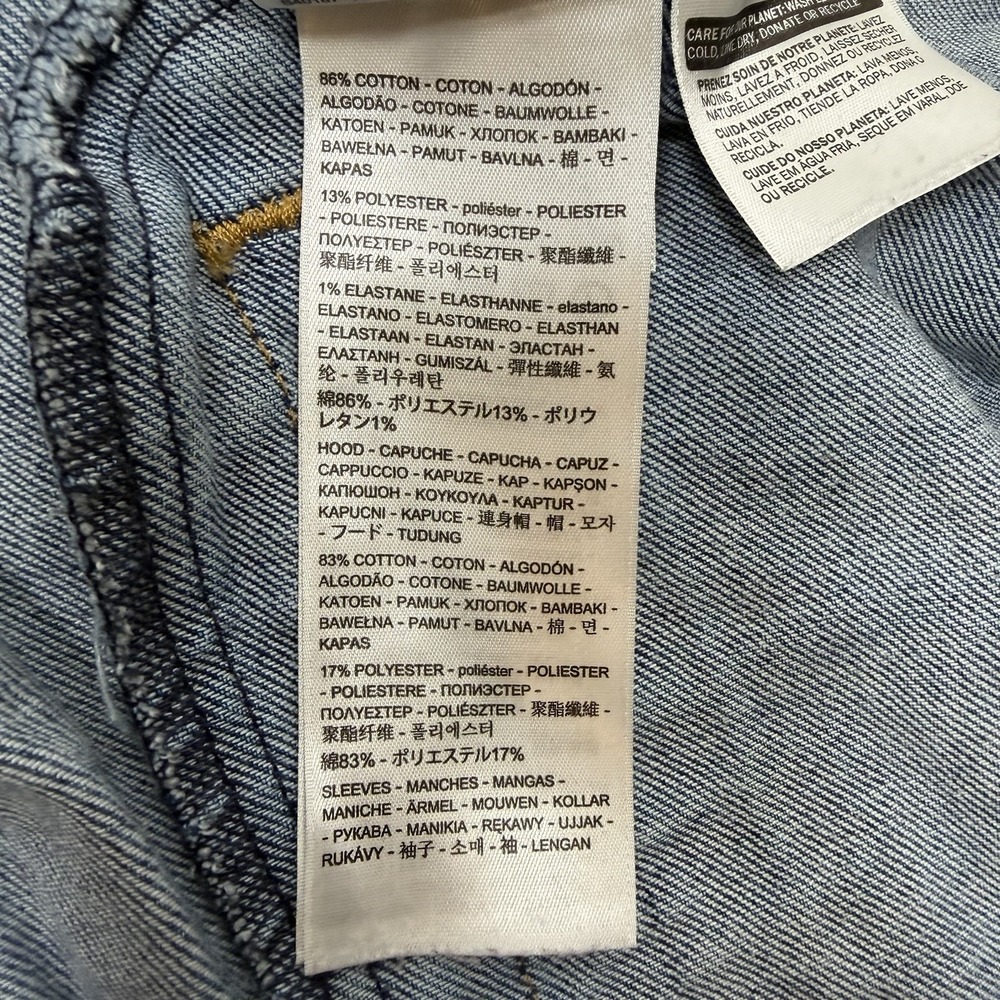 Levi's Hybrid Trucker Jean Jacket Women's Medium Hooded Denim Button Close Flaw - Picture 7 of 11